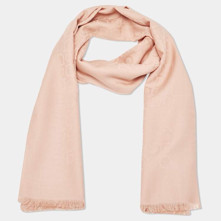 Pre Owned Salvatore Ferragamo Pink Monogram Wool Blend Scarf