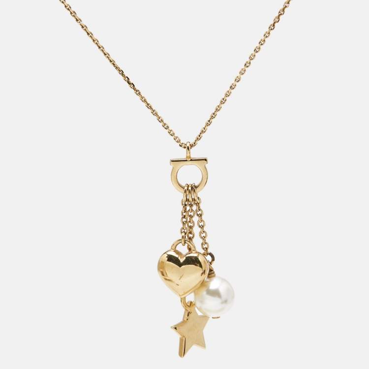 Pre Owned Salvatore Ferragamo Faux Pearl Gold Tone Necklace