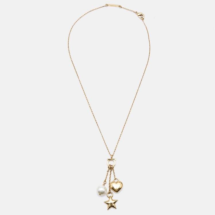 Pre Owned Salvatore Ferragamo Faux Pearl Gold Tone Necklace