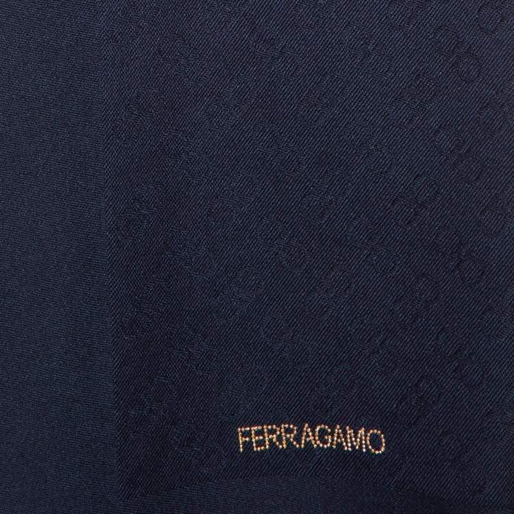 Pre Owned Salvatore Ferragamo Gancini Navy Blue Wool Silk Scarf