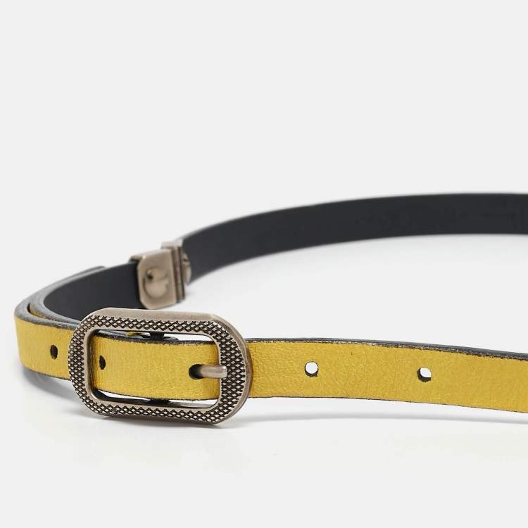 Pre Owned Balenciaga Yellow Arena Studs Slim Waist Belt 80CM
