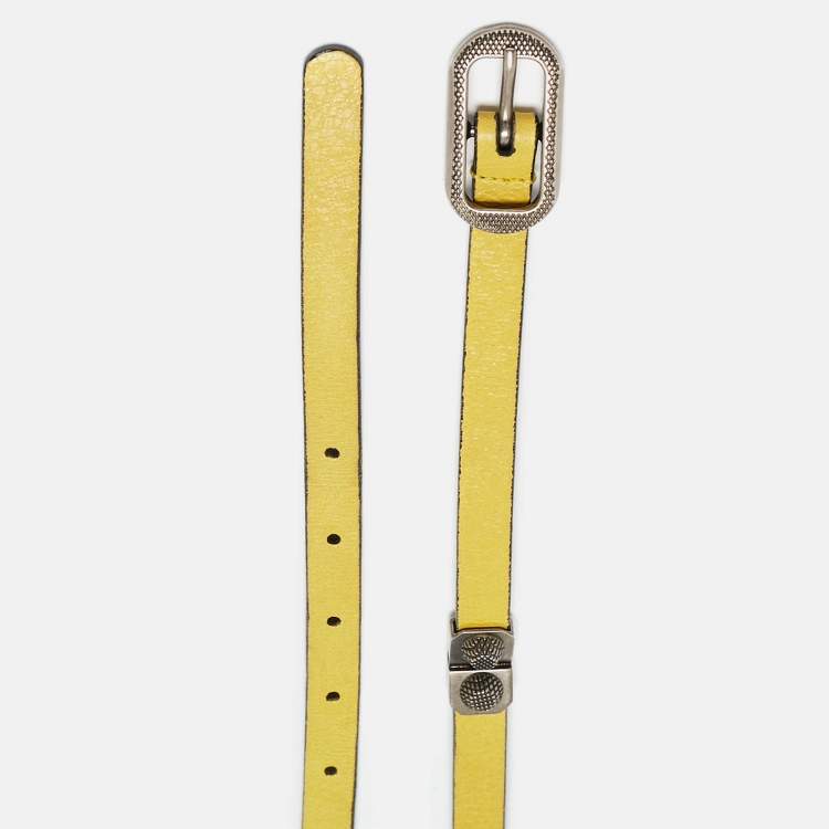 Pre Owned Balenciaga Yellow Arena Studs Slim Waist Belt 80CM
