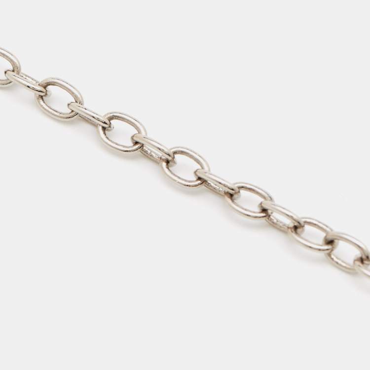 Pre Owned Salvatore Ferragamo Hearts Crystals Silver Tone Necklace