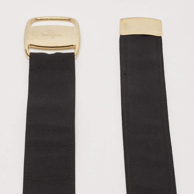 Pre Owned Salvatore Ferragamo Black Canvas Metal Detail Belt 