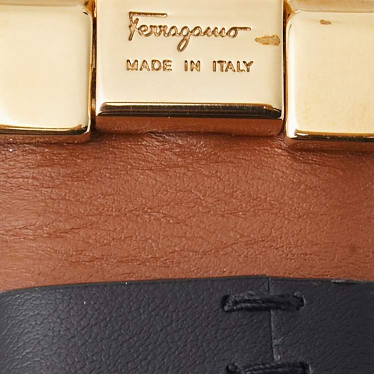 Pre Owned Salvatore Ferragamo Black/Tan Leather Gancini Buckle Reversible Cut to Size Belt