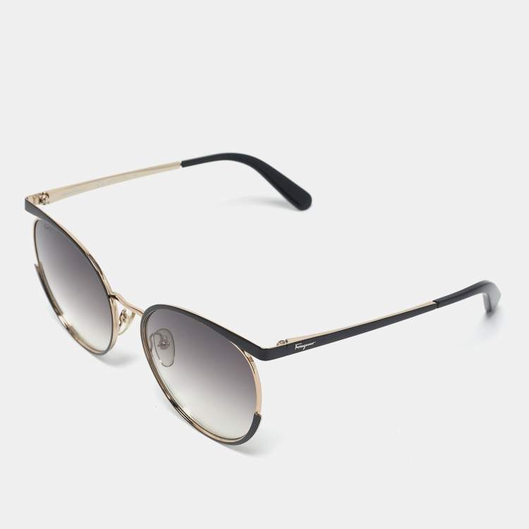 Pre Owned Salvatore Ferragamo Black/Gold Gradient SF 165 S Cat Eye Sunglasses
