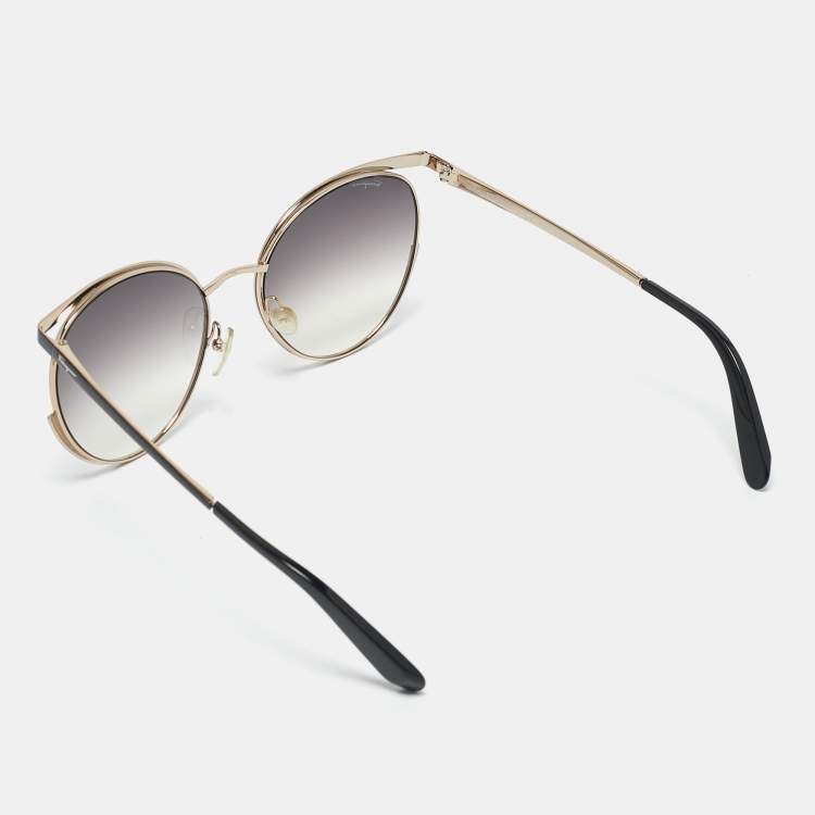 Pre Owned Salvatore Ferragamo Black/Gold Gradient SF 165 S Cat Eye Sunglasses
