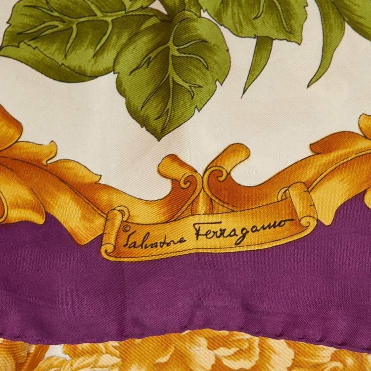 Pre Owned Salvatore Ferragamo Purple Floral Print Silk Scarf