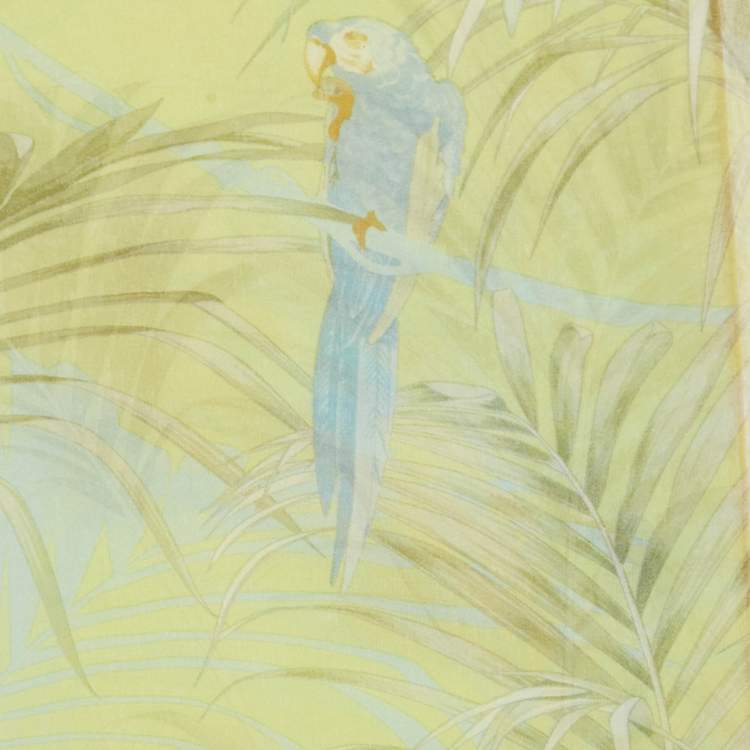 Pre Owned Salvatore Ferrara Light Green Wildlife Printed Silk Stole