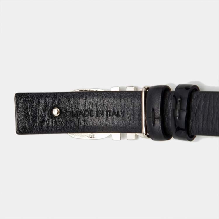 Pre Owned Salvatore Ferragamo Black Patent Leather Gancini Buckle Reversible Belt 110 CM