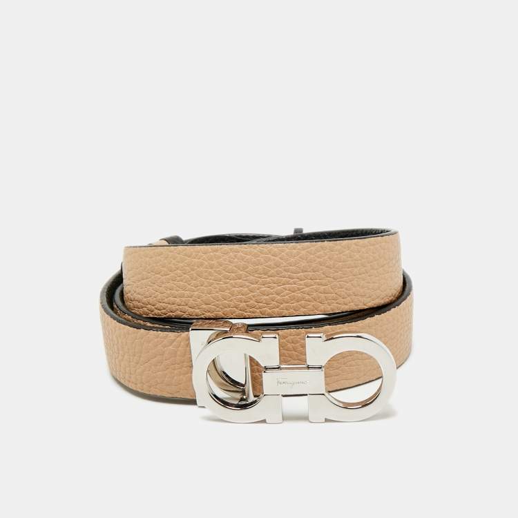 Pre Owned Salvatore Ferragamo Black/Beige Gancini Cut to Size Reversible Belt
