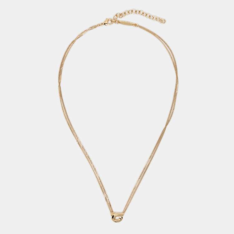 Pre Owned Salvatore Ferragamo Gold Tone Metal Chain Pendant Necklace