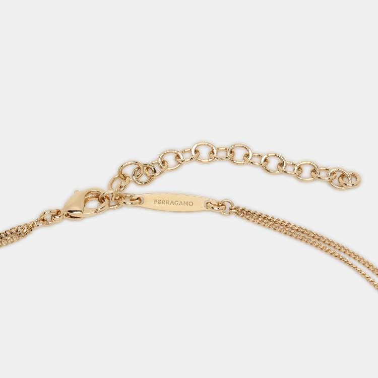 Pre Owned Salvatore Ferragamo Gold Tone Metal Chain Pendant Necklace