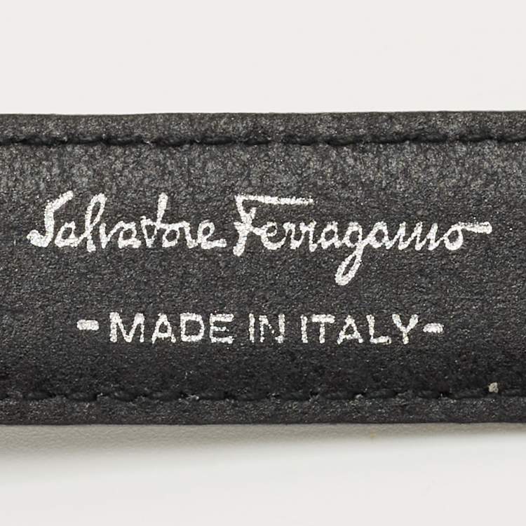 Pre Owned Salvatore Ferragamo Black Leather Gancini Buckle Belt 75CM