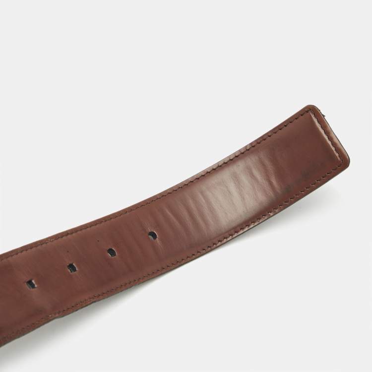 Pre Owned Salvatore Ferragamo Grey/Brown Leather Gancini Buckle Reversible Belt 110 CM