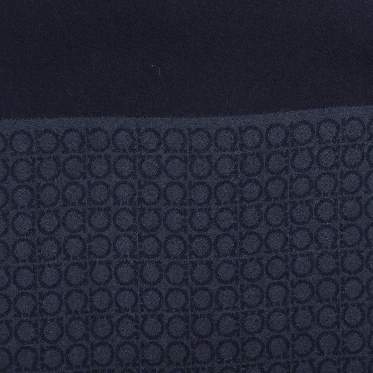 Pre Owned Salvatore Ferragamo Navy Blue Gancini Wool Muffler 