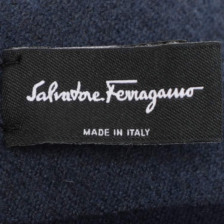 Pre Owned Salvatore Ferragamo Navy Blue Gancini Wool Muffler 
