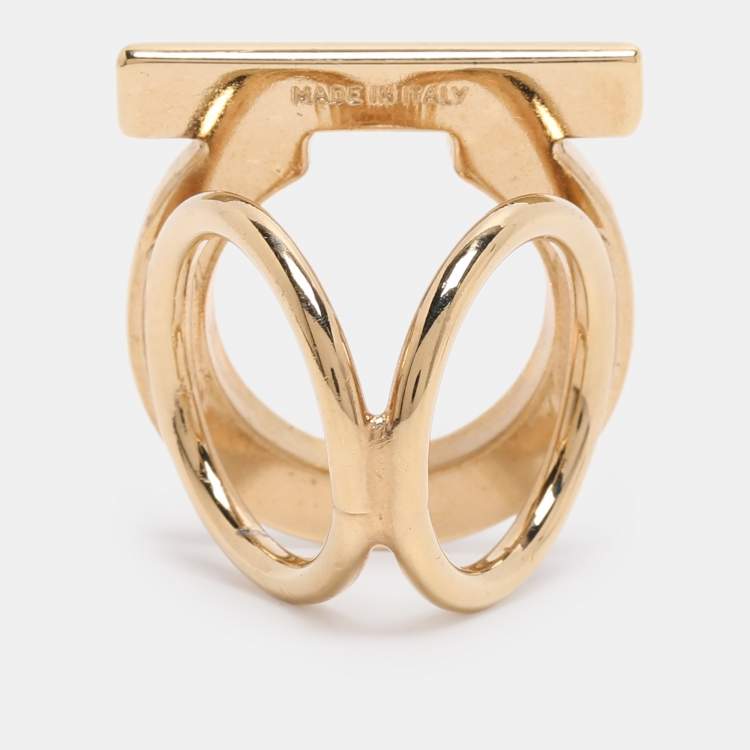 Pre Owned Salvatore Ferragamo Gold Tone Metal Scarf Ring