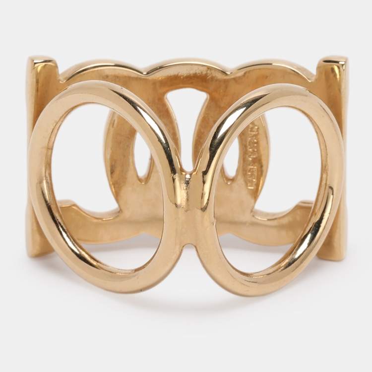 Pre Owned Salvatore Ferragamo Gold Tone Metal Scarf Ring