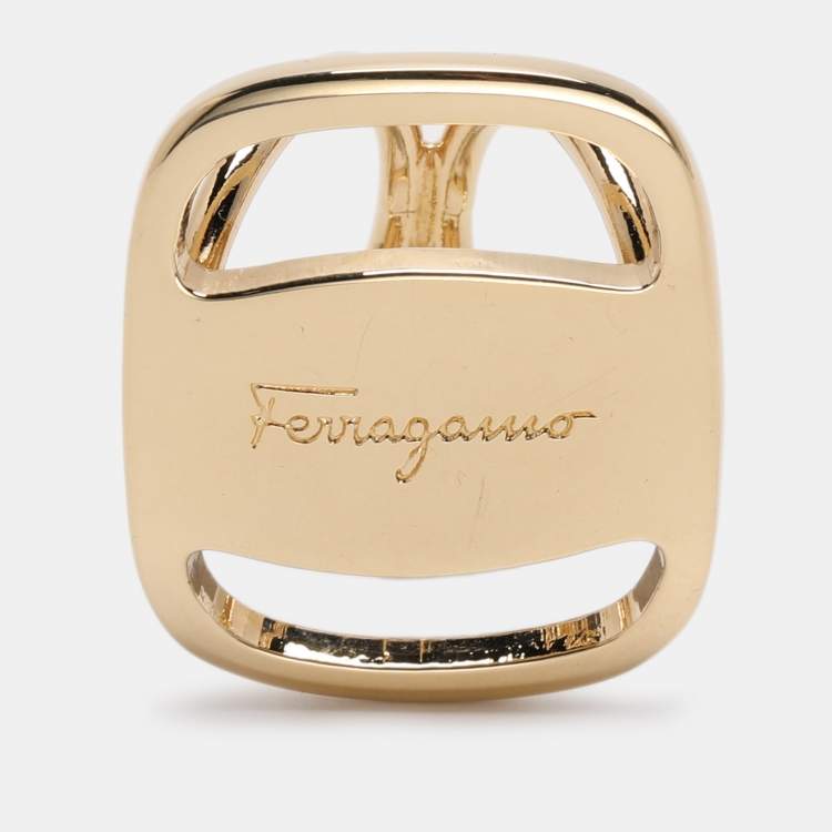 Pre Owned Salvatore Ferragamo Gold Tone Metal Vara Scarf Ring