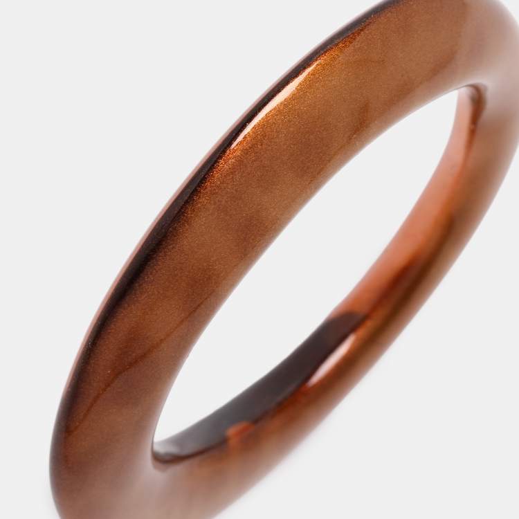 Pre Owned Salvatore Ferragamo Gold Leopard Print Resin Bangle