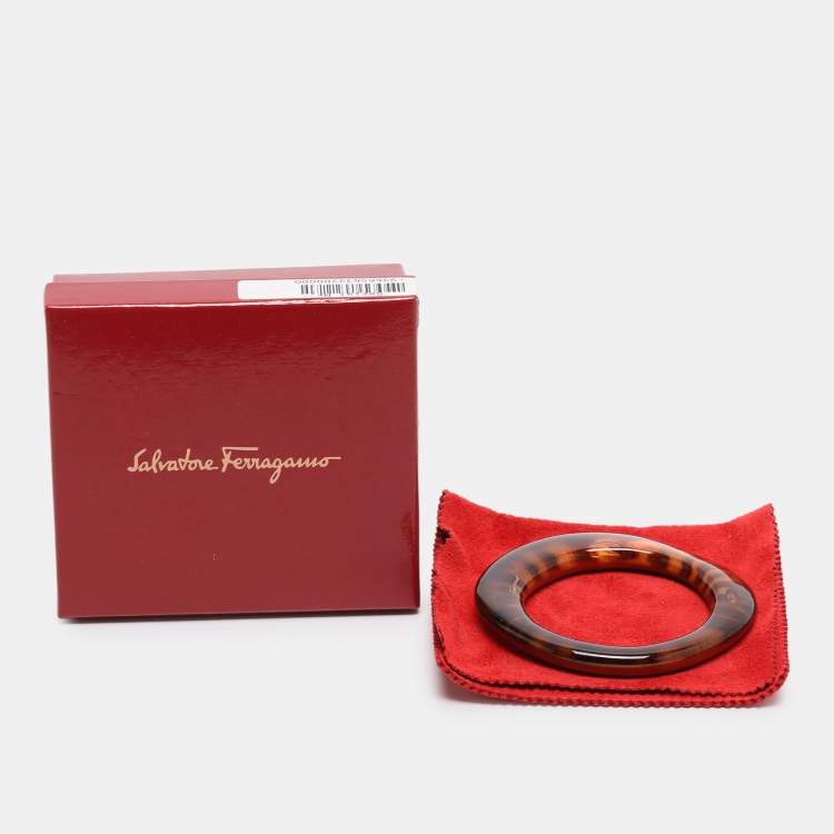 Pre Owned Salvatore Ferragamo Gold Leopard Print Resin Bangle