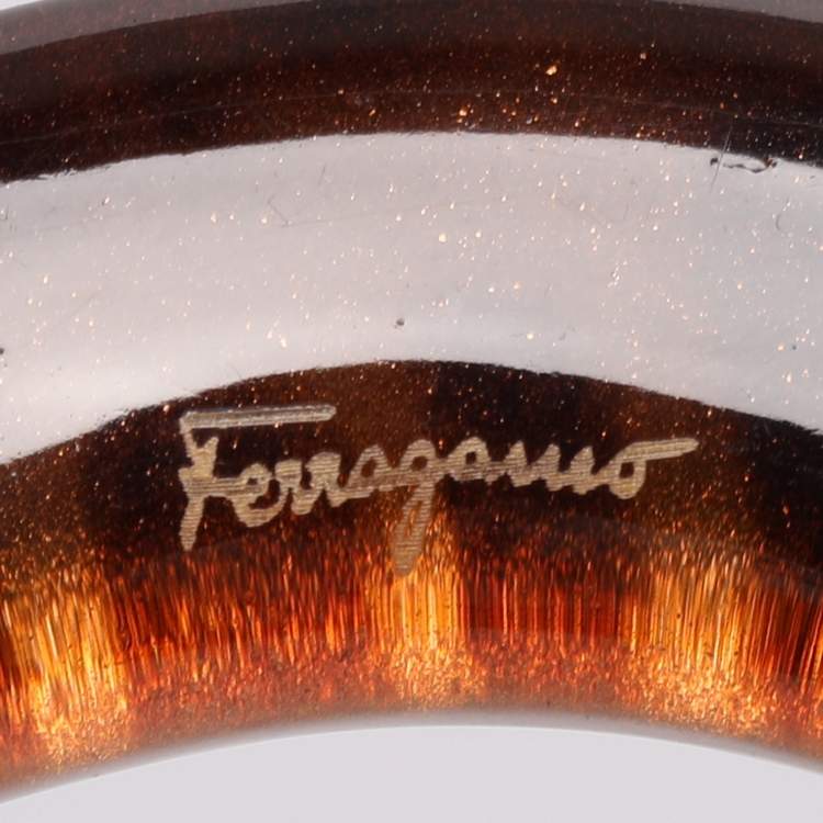 Pre Owned Salvatore Ferragamo Gold Leopard Print Resin Bangle