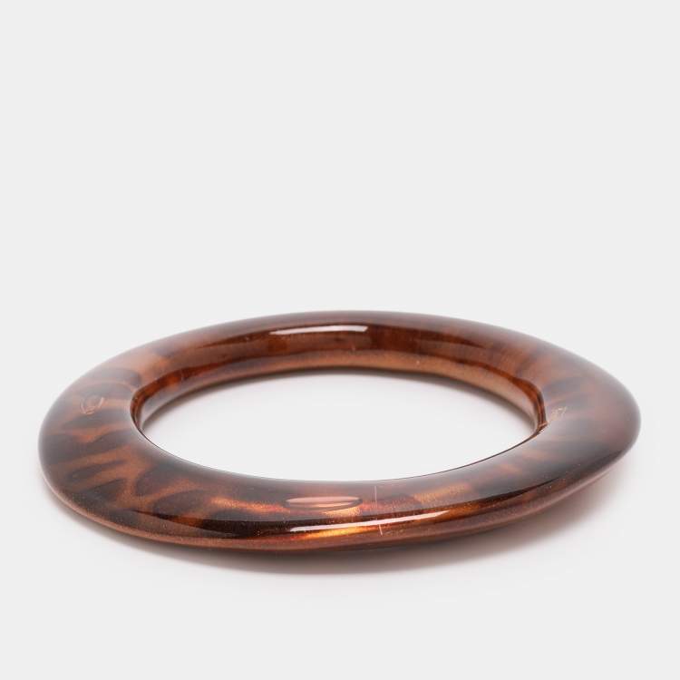 Pre Owned Salvatore Ferragamo Gold Leopard Print Resin Bangle