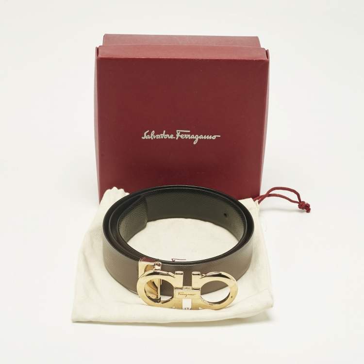 مملوكة مسبقًا Salvatore Ferragamo Beige/Black Leather Gancini Cut to Size Reversible Belt