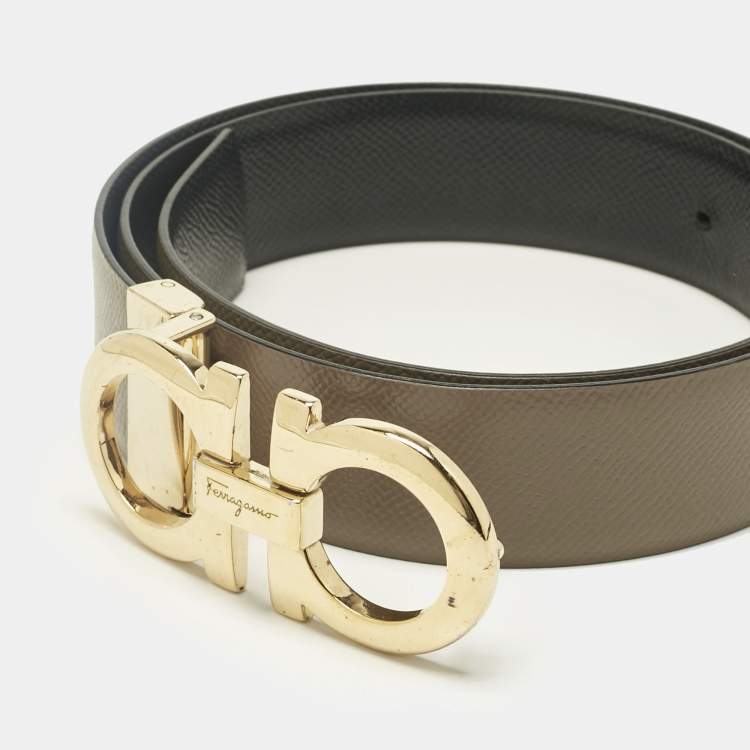 مملوكة مسبقًا Salvatore Ferragamo Beige/Black Leather Gancini Cut to Size Reversible Belt