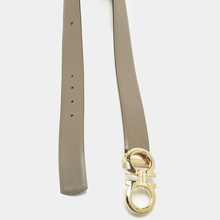 مملوكة مسبقًا Salvatore Ferragamo Beige/Black Leather Gancini Cut to Size Reversible Belt