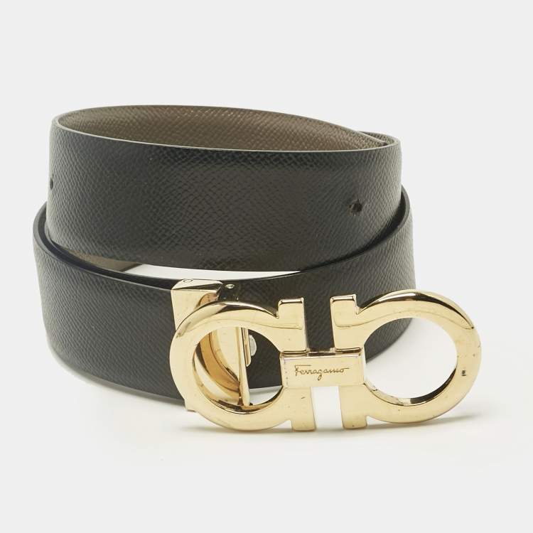 مملوكة مسبقًا Salvatore Ferragamo Beige/Black Leather Gancini Cut to Size Reversible Belt
