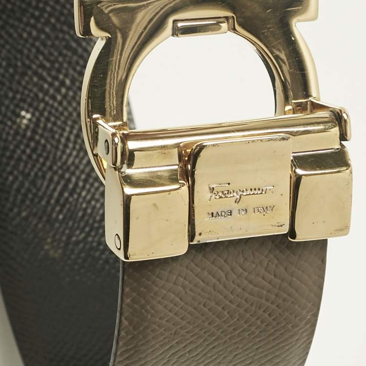 مملوكة مسبقًا Salvatore Ferragamo Beige/Black Leather Gancini Cut to Size Reversible Belt