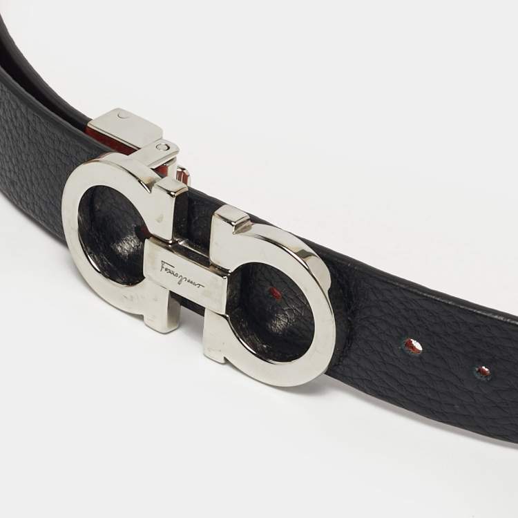Pre Owned Salvatore Ferragamo Black/Orange Leather Gancini Cut to Size Reversible Belt