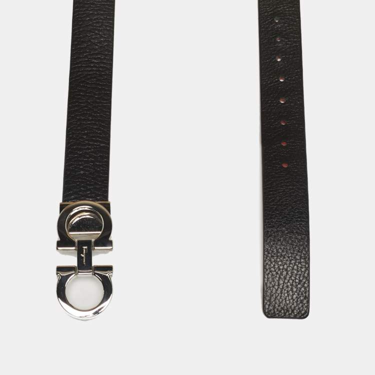 Pre Owned Salvatore Ferragamo Black/Orange Leather Gancini Cut to Size Reversible Belt