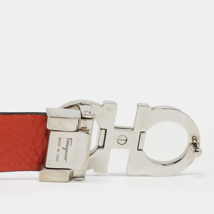 Pre Owned Salvatore Ferragamo Black/Orange Leather Gancini Cut to Size Reversible Belt