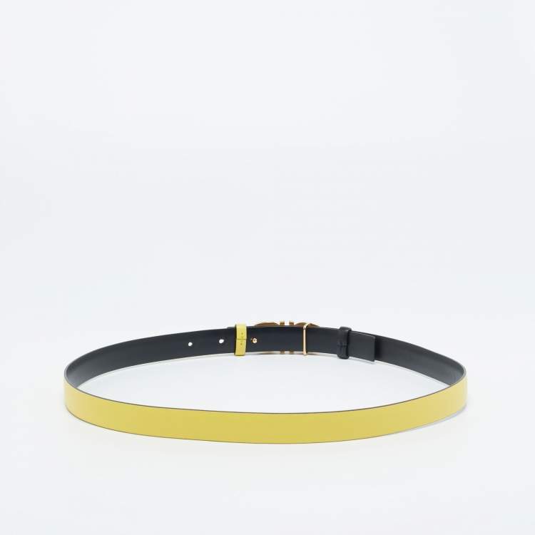 Pre Owned Salvatore Ferragamo Yellow/Black Leather Double Gancini Reversible Slim Belt