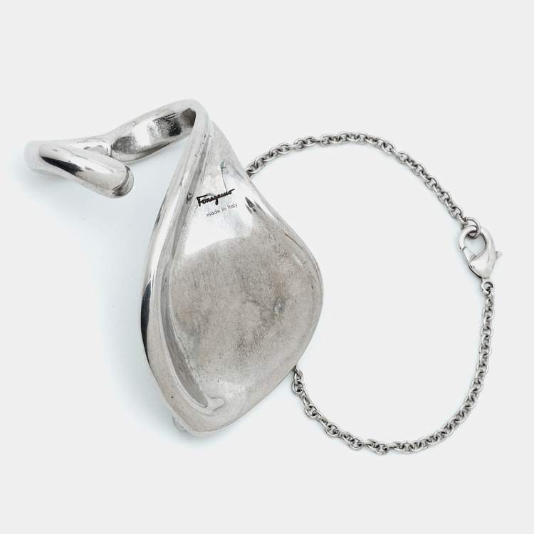 Pre Owned Salvatore Ferragamo Silver Tone Bracelet Ring Size 51