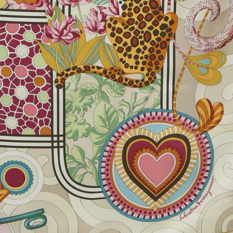 Pre Owned Salvatore Ferragamo Multicolor Printed Silk Square Scarf 