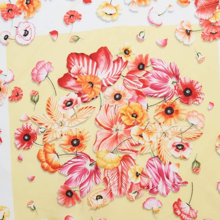 Pre Owned Salvatore Ferragamo Yellow Floral Print Silk Scarf