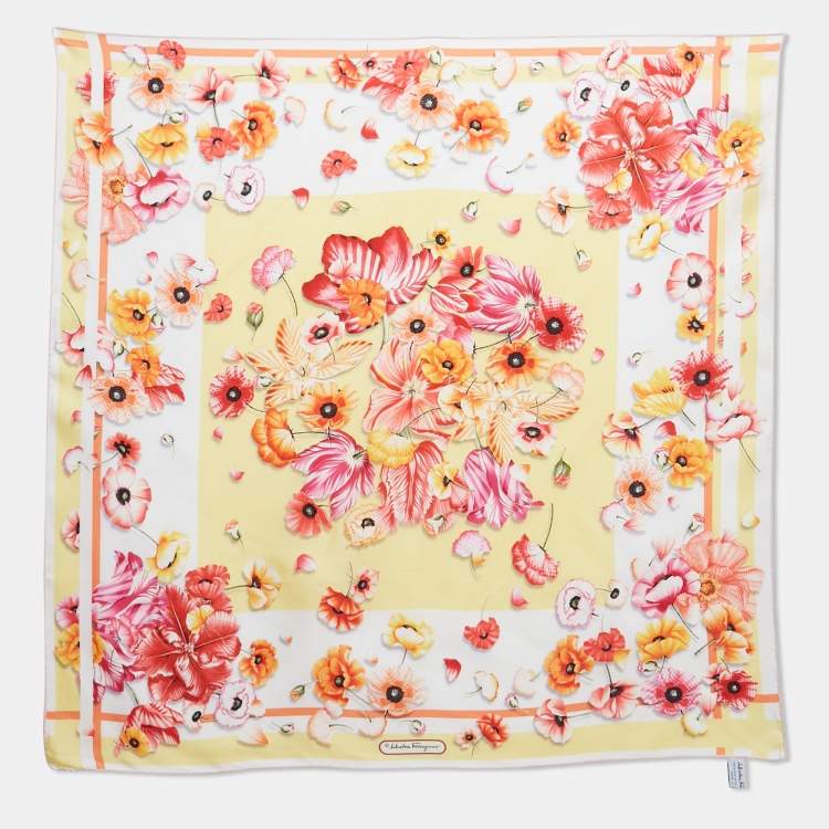 Pre Owned Salvatore Ferragamo Yellow Floral Print Silk Scarf