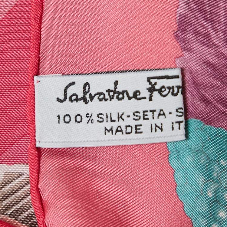 Pre Owned Salvatore Ferragamo Pink Fruits Print Silk Square Scarf