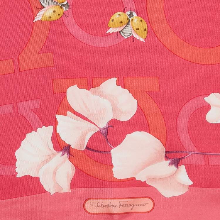 Pre Owned Salvatore Ferragamo Pink Fruits Print Silk Square Scarf