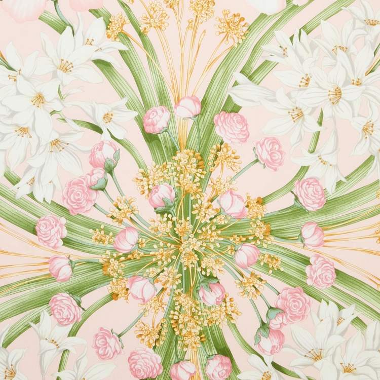Pre Owned Salvatore Ferragamo Pink Floral Print Silk Square Scarf