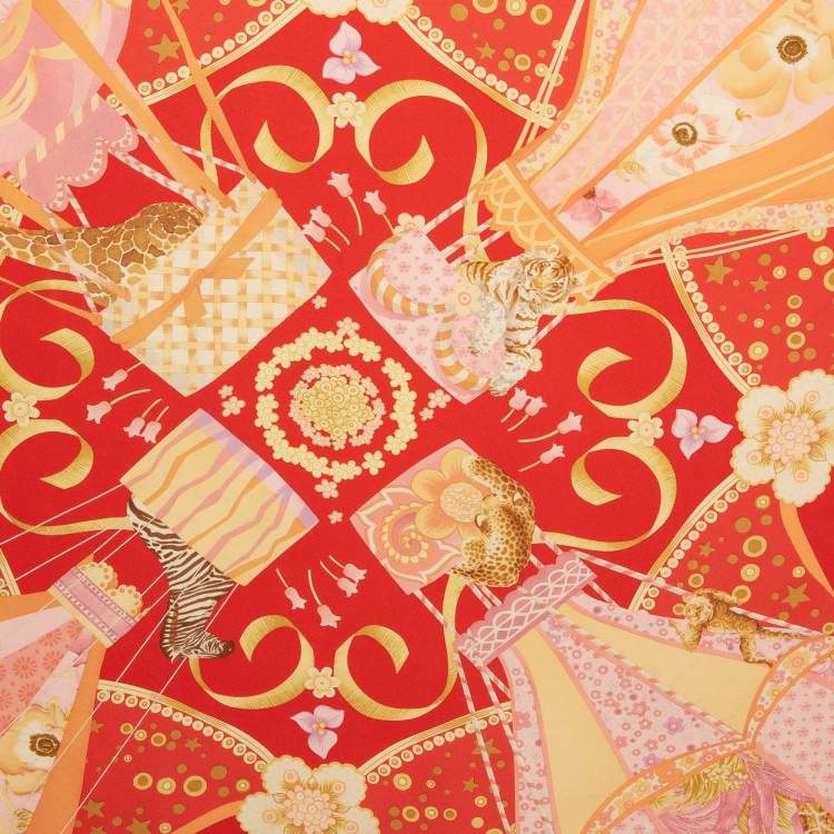 Pre Owned Salvatore Ferragamo Red Printed Silk Square Scarf