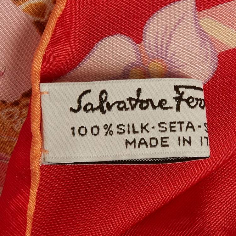 Pre Owned Salvatore Ferragamo Red Printed Silk Square Scarf