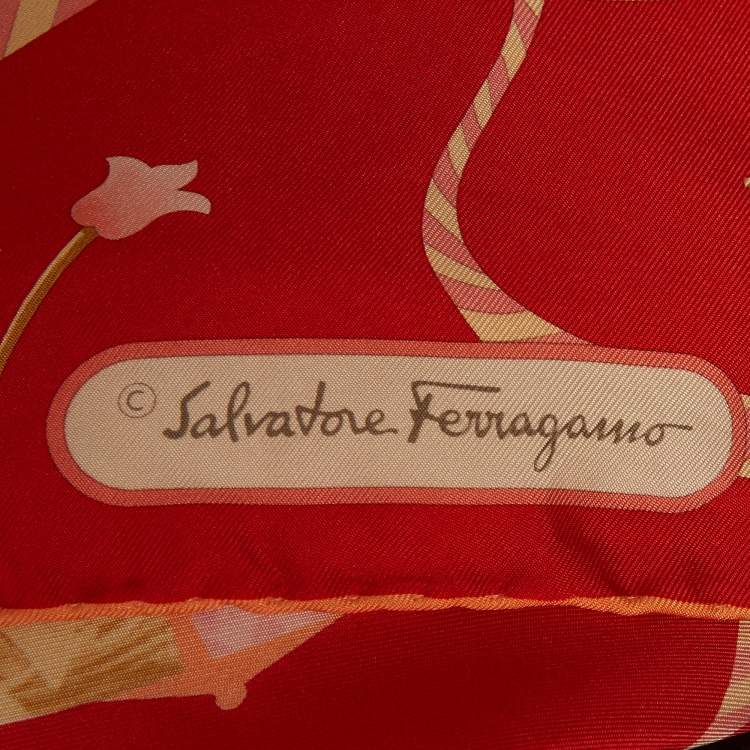 Pre Owned Salvatore Ferragamo Red Printed Silk Square Scarf