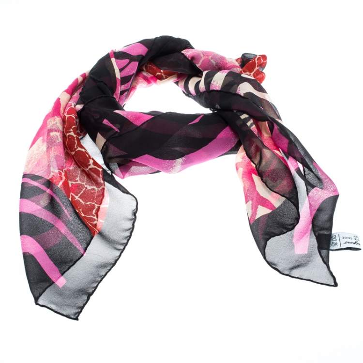 Pre Owned Salvatore Ferragamo Multicolor Animal Printed Silk Chiffon Square Scarf