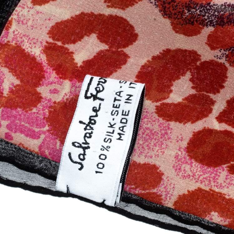 Pre Owned Salvatore Ferragamo Multicolor Animal Printed Silk Chiffon Square Scarf