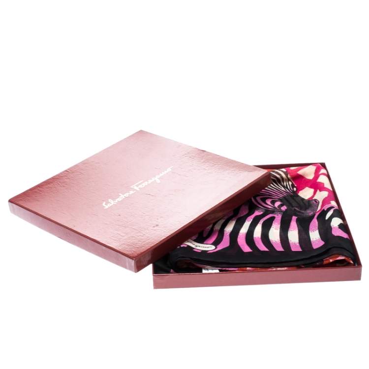 Pre Owned Salvatore Ferragamo Multicolor Animal Printed Silk Chiffon Square Scarf